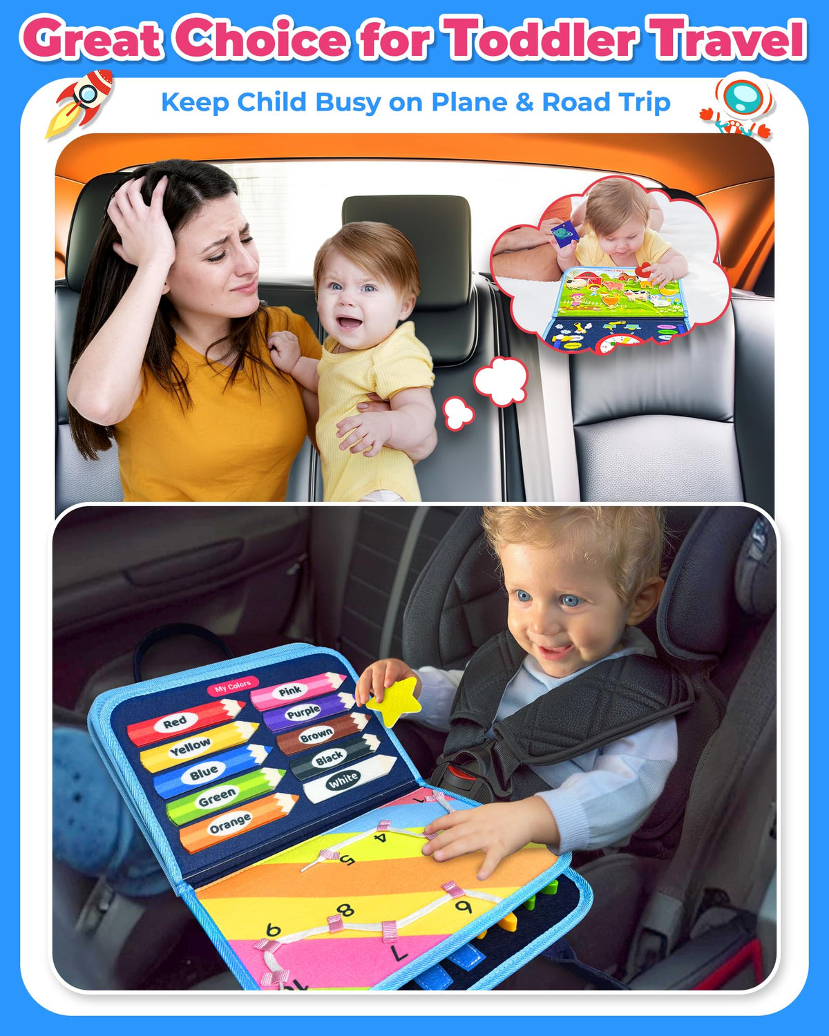 Gojmzo Busy Board Montessori Toys for Toddler Boy Girl Gifts Busy Book | Sensory Toys, Airplane Car Travel Toy, Learning Educational Toys, Activity Book, Toddler Activities, Fine Motor Skills