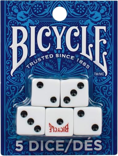 Bicycle 5 Dice Set Six Sided D6 Standard Game White Black 16 mm | Premium quality, Made with recycled and sustainably sourced materials, 5 count