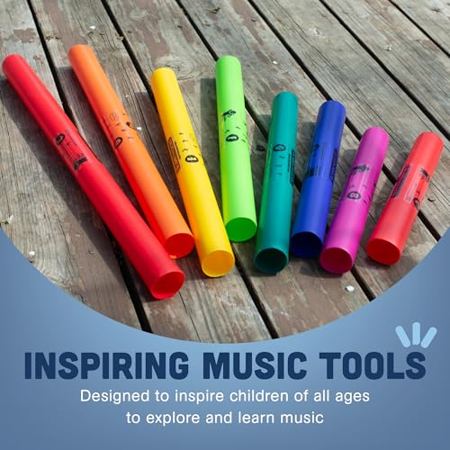 Constructive Playthings Boomwhackers Music Sensory Sound Tubes, Set of 8 | C to C Scale Musical Sound Tube, Classroom Instruments for Kids, Diatonic Set of 8