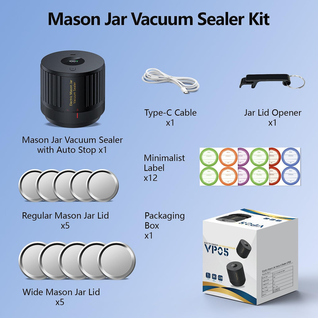 LOVE MOMENT Electric Mason Jar Vacuum Sealer Kit with One Touch Auto-Pause | for Wide Mouth and Regular Mouth Mason Jar