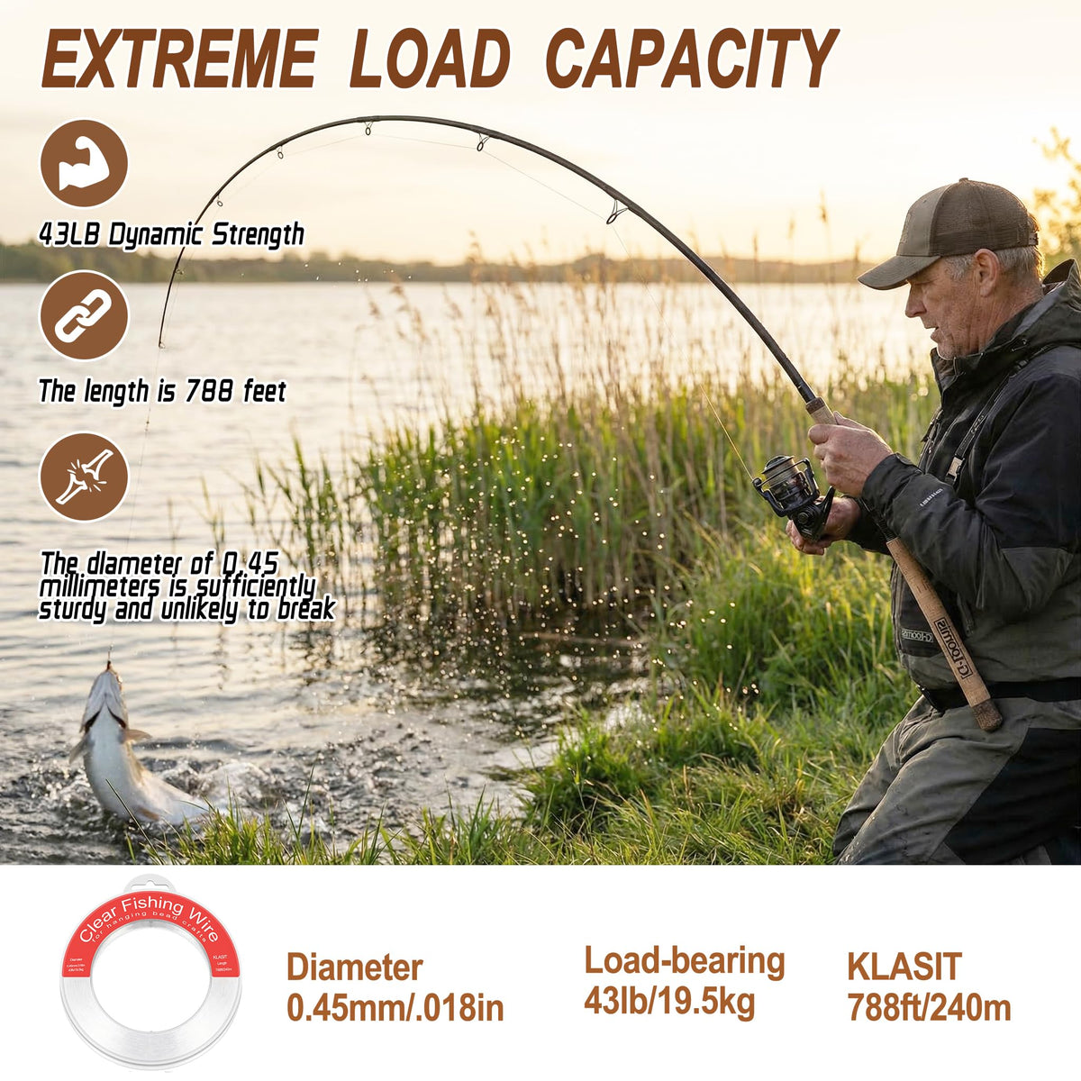 KLASIT Fishing Line 788FT,Invisible Monofilament Fishing Wire | Supports 43 Pounds,Strong Nylon Invisible Thread for Hanging Decorations,Balloon Garland,Crafts,Picture Display
