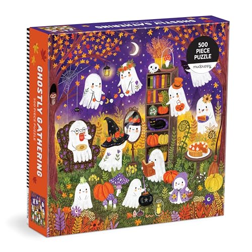 Mudpuppy - Ghostly Gathering 500 Piece Jigsaw Puzzle | Illustrated by Jenny Miriam Hughes, Halloween, For Adults, Family, and Kids, Recycled Paper, No Dust, Finished Size 20" x 20"