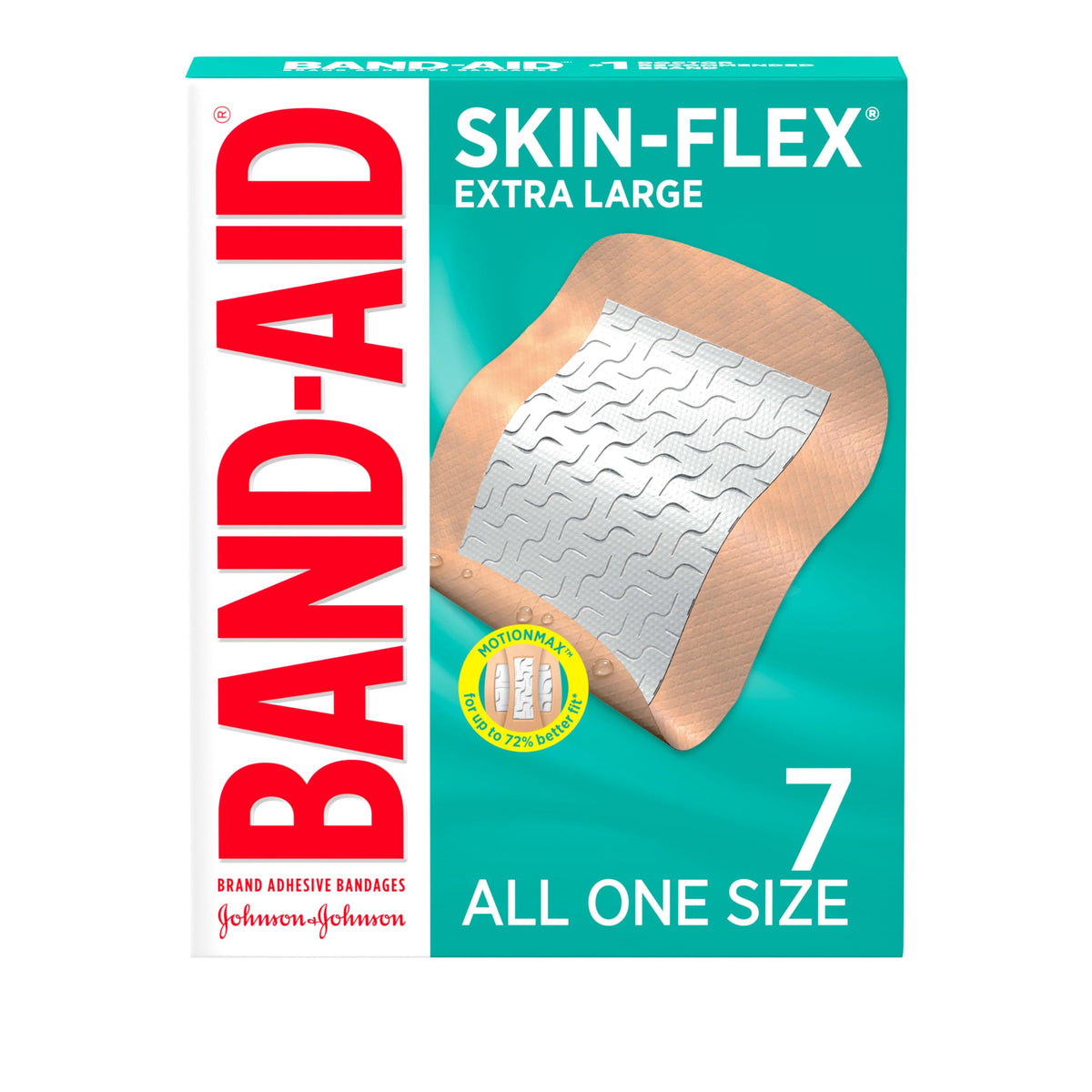 BAND-AID Brand Skin-Flex Adhesive Bandages, Extra Large, 7 Count | Flexible Protection, Sterile Wound Care for Minor Cuts, Scrapes & Burns, First Aid Kit Essential, For Fingers, Hands & Knees