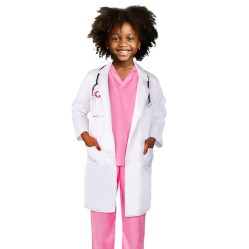 Meland Doctor Costume for Kids 3-10, Pretend Play Career Dress Up with Bag | Career exploration gift for boys girls Halloween, birthday, every day dress up, confortable for active kids
