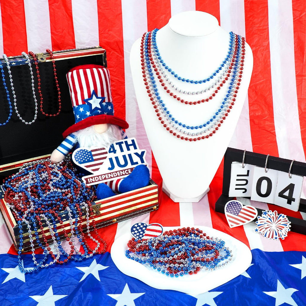 12 PCS Blue Bead Necklace, Blue Mardi Gras Beads Christmas Necklaces, 33" 4th of July Patriotic Beads Necklaces, Parade Throw Accessories for Independence Day Mardi Gras Hanukkah Pirate Party