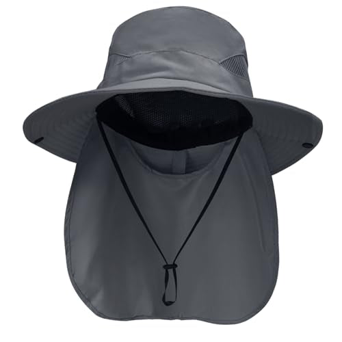 NPQQUAN Sun Hats for Men Women with Neck Flap UPF 50+ UV Protection | Wide Brim Bucket Hat, Water Resistant, Adjustable Size, Detachable Chin Strap, Foldable & Lightweight, Hiking Fishing Hats
