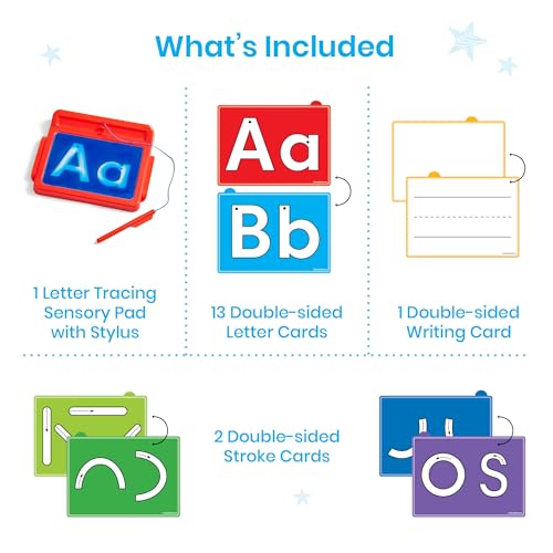 hand2mind Letter Tracing Sensory Pad, Fine Motor Activities, Ages 3+ | Handwriting Practice Kids, Letter Tracing Board, Toddler Writing Practice, Montessori Alphabet Toys, Preschool Learning Toys