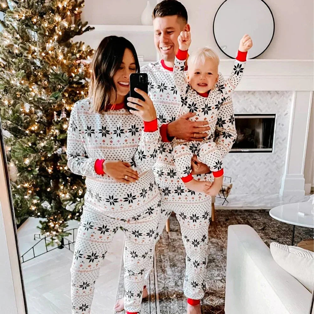 White snowflakes Print Matching Family Christmas Pajamas-Dog Pajamas Included