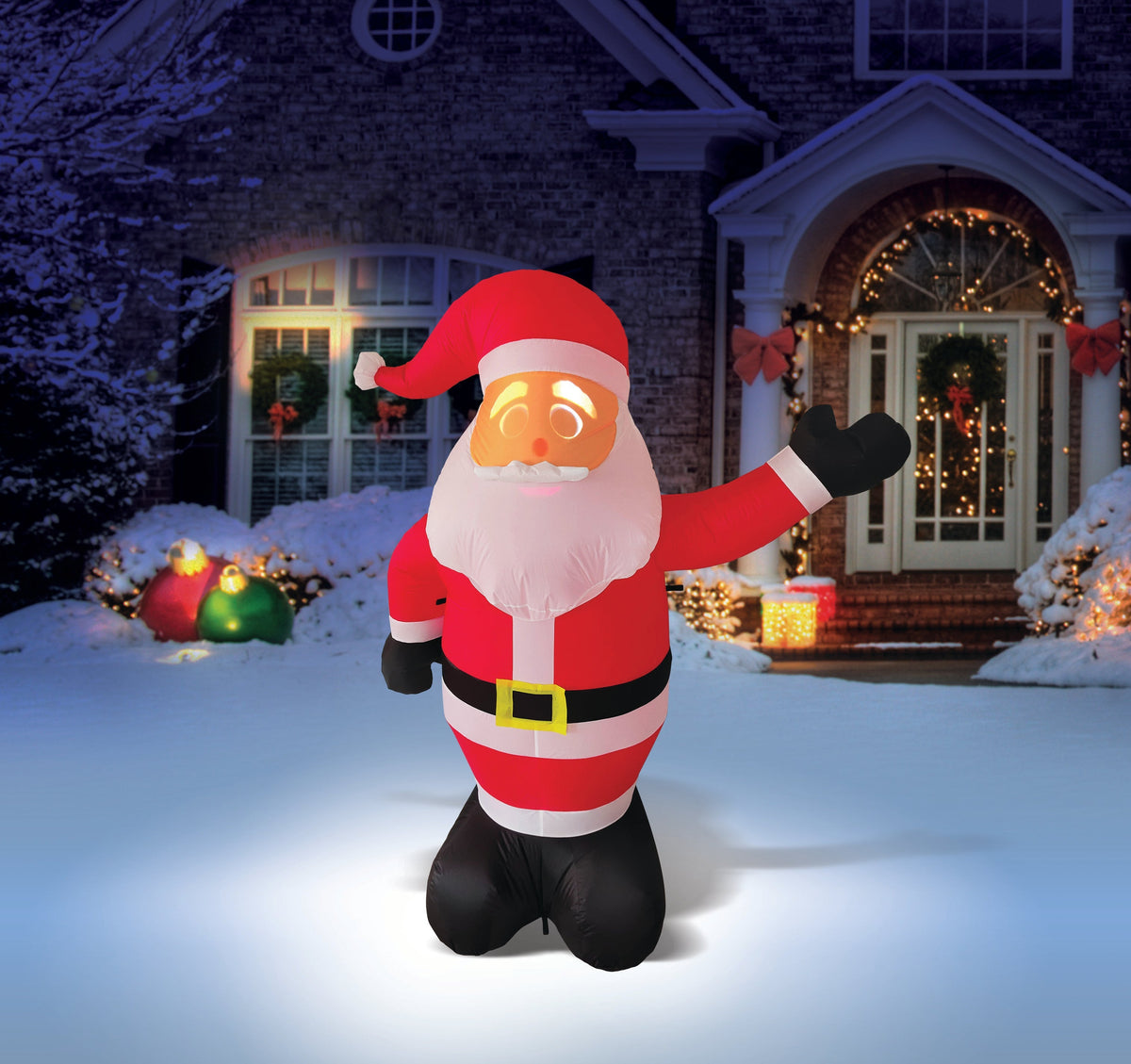 ANIMAT3D SanTek Claus Inflatable Talking Animated 7 Foot Santa Claus with Built in Projector & Speaker Plug'n Play for Outdoor Use