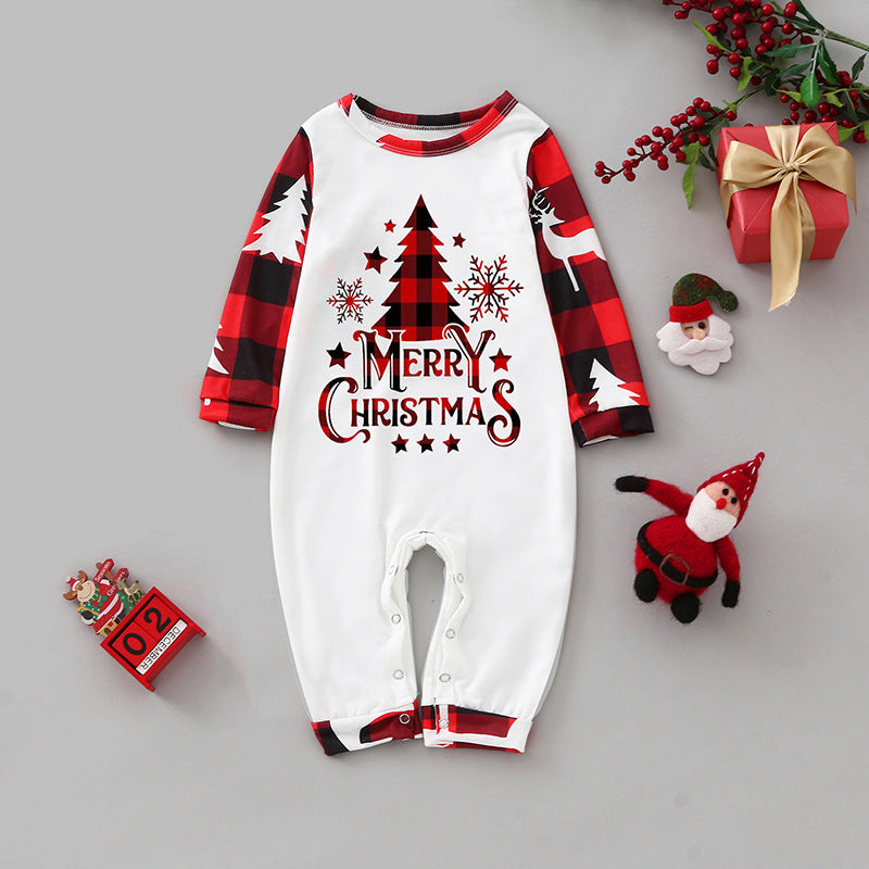 Red Plaid Christmas Tree Pattern Family Matching Pajamas Sets (with Pet's dog clothes)