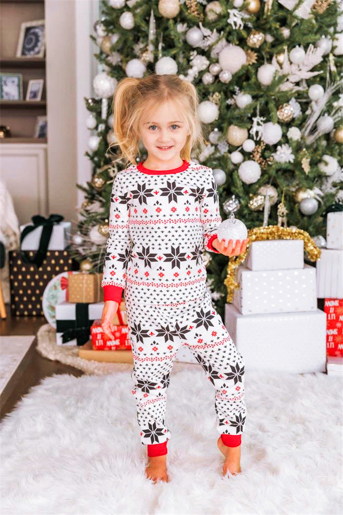 White snowflakes Print Matching Family Christmas Pajamas-Dog Pajamas Included