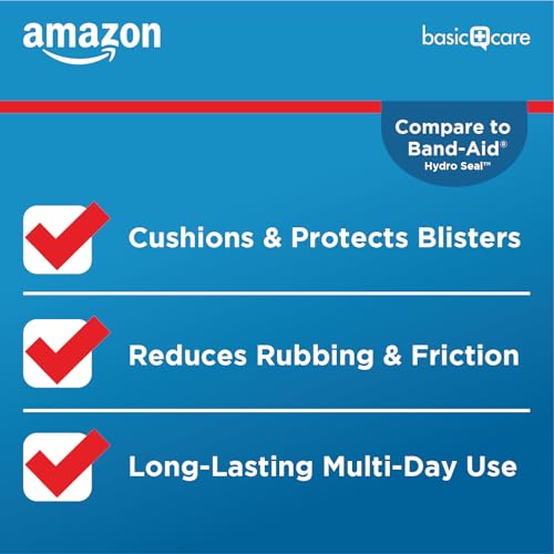 Amazon Basic Care Extreme Hydrocolloid Gel Blister Cushion Bandages, Self-Adhesive, Reduces Rubbing & Friction, Long-Lasting Multi-Day Use, 1.65 in x 2.67 in, 10 ct