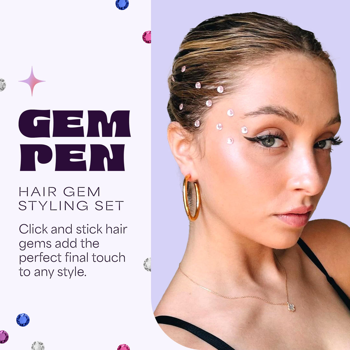 Hally Hair Gem Pen Kit with 240 Stick-On Hair Gems and Stamper Tool | Easy to apply and hair-safe adhesive; a colorful accessories kit for girls and kids that adds instant sparkle.
