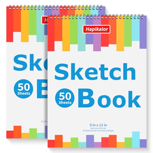 9" x 12" Sketch Book, 2-Pack 50 Sheets Spiral Bound Art Sketchbook Notebook | Acid Free Artist Drawing Book Paper, Art Supplies for Adults Kids, Coloring Book, Sketch Paper for Drawing Coloring Sketching