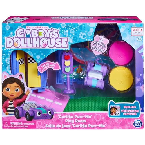Gabby's Dollhouse, Carlita Purr-ific Play Room with Carlita Toy Car, Accessories, Furniture and Dollhouse Deliveries, Kids Toys for Ages 3 and up