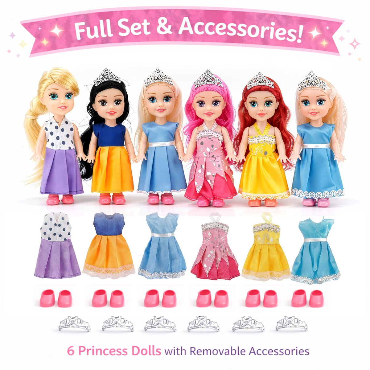 Liberty Imports Little Royal Princess Toddler Dolls with Dresses, Girls Imaginative Pretend Play Small Dolls Party Favors Collection (Princess)