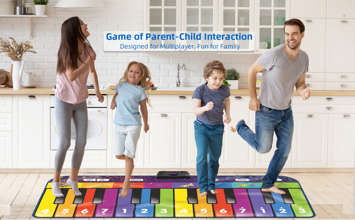 SUNLIN 6ft Floor Piano Mat for Kids Age 3-8, Giant Dance Mat for Toddlers | 24 Keys, 8 Instrument Sounds, 10 Built-in Songs, Record & Playback, Song Booklet, Musical Toy Gift for Boys Girls Age 3 4 5 6