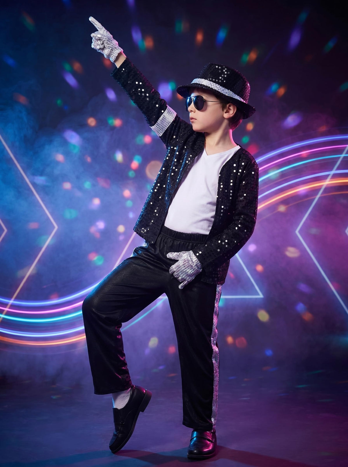BAURGHOP Kids Dance Star Costume for Boys 80s 90s Pop Stage Outfits for Halloween