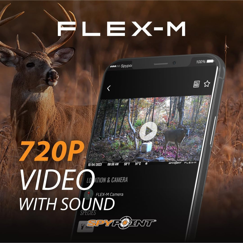 SPYPOINT Flex-M Twin, Cellular Trail Camera, Night Vision, Free Photo Plan | Auto Multi Cell-Network, LTE, GPS, Waterproof, 0.5 Second Trigger, 28MP Photo, 720p Video+ Sound, 90Ft Motion Dection & Flash