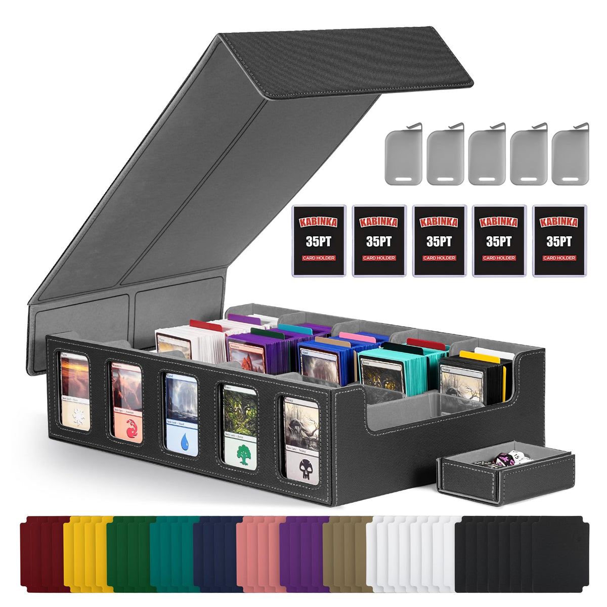 Kabinka 5 Row 3900+ Trading Card Storage Box with Commander Display | MTG Storage Box with Removable Lid Bulk Card Storage for MTG TCG PTCG Sports Card, Top Loaders Storage Box (Black)