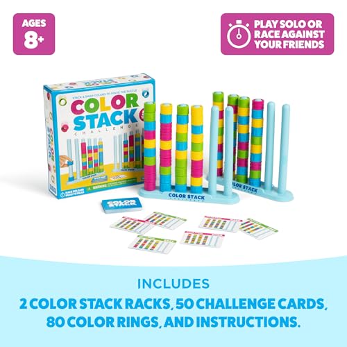 Color Stack Challenge, Color Matching Game by Relatable | Fast Paced Fall Festival Games for Family Game Night, Includes 2 Racks, 50 Cards, 80 Rings