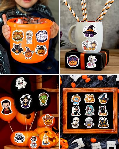 JCFIRE Halloween Stickers for Kids, 100 PCS Halloween Party Favors | 100 unique 2.3 in waterproof vinyl stickers for goodie bags, treat bags, crafts, water bottles and party favors