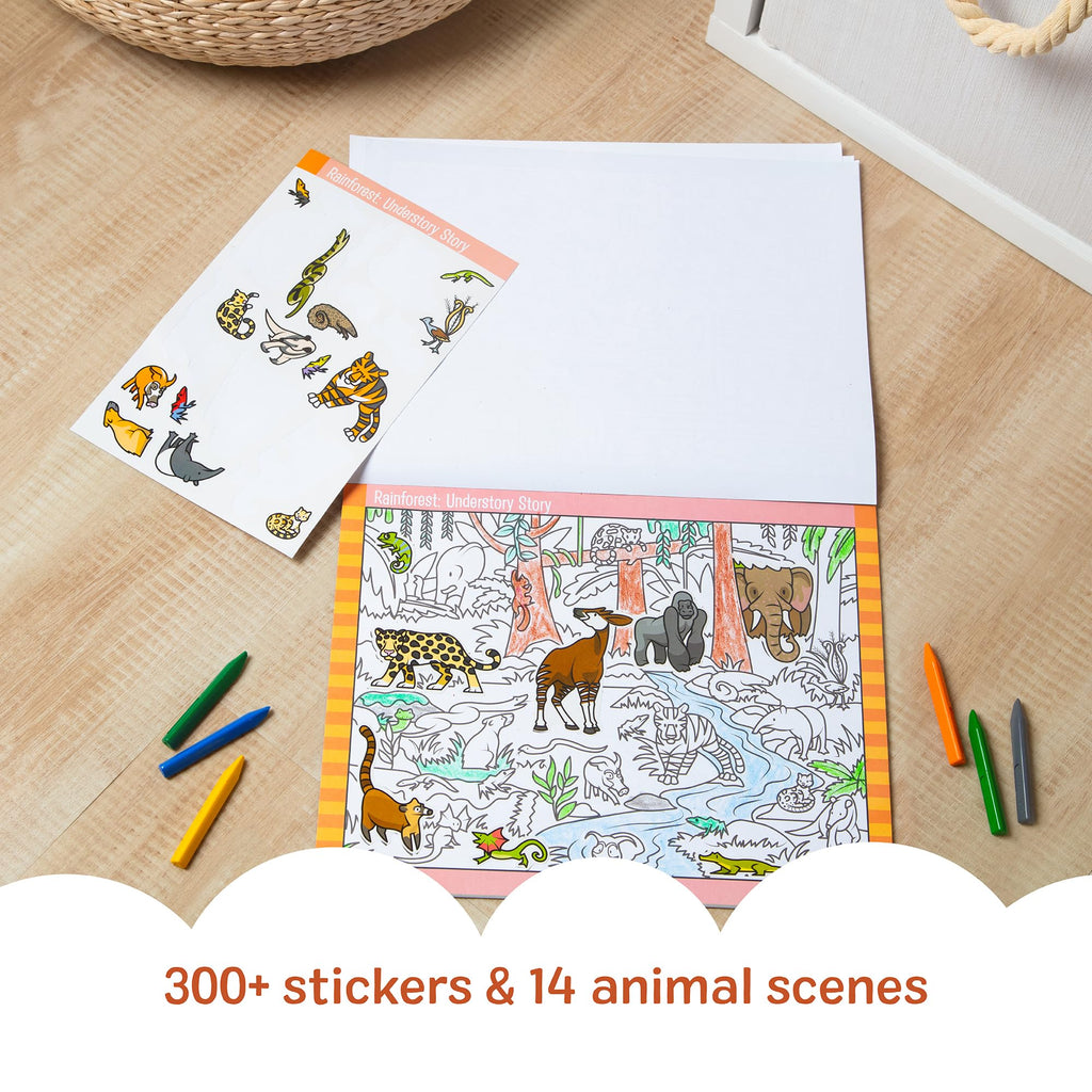Melissa & Doug Seek & Find Sticker Pad Animals Activity Toy | 21 Pages, 14 Animal Scenes, 400 Color-Coded Stickers, Matching & Coloring Skills, Arts & Crafts Travel Toys for Kids, Ages 4+