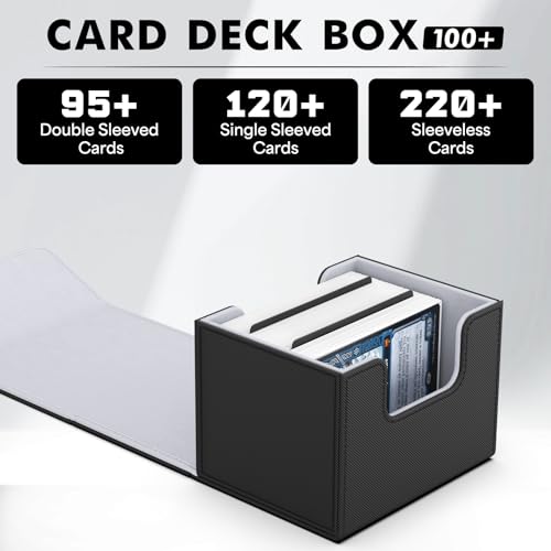 ZLCA MTG Deck Box Holds 120+ Single Sleeved Cards Commander Deck Box | Card Deck Box for Trading Cards Magnetic Card Storage Box Fits for Magic the Gathering TCG CCG (Black)