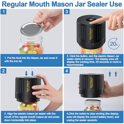 LOVE MOMENT Electric Mason Jar Vacuum Sealer Kit with One Touch Auto-Pause | for Wide Mouth and Regular Mouth Mason Jar