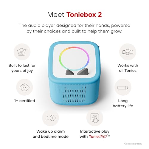 Toniebox 2 Audio Player Starter Set for Kids 1+, Sky Blue | Portable Screen-free Audio Player | Stories, Music, Games | Playtime Puppy: Favorite Children’s Songs | Gift for Kids 1-12+