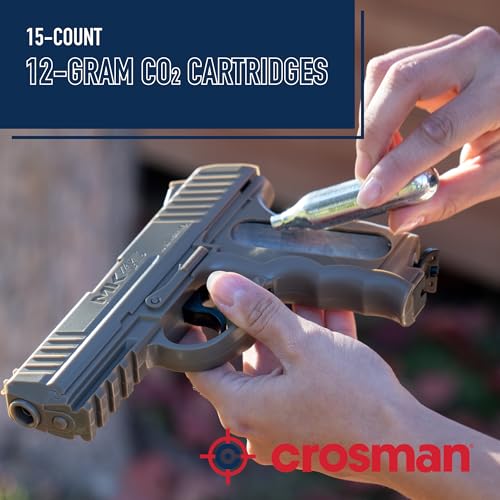 Crosman 15-Count CO2 Cartridges for Air Rifles and Air Pistols | Snug Neck Seal Prevents Gas Leaks - Strong Metal Walls Handle Heavy Use - Smooth Even Pressure For Every Shot