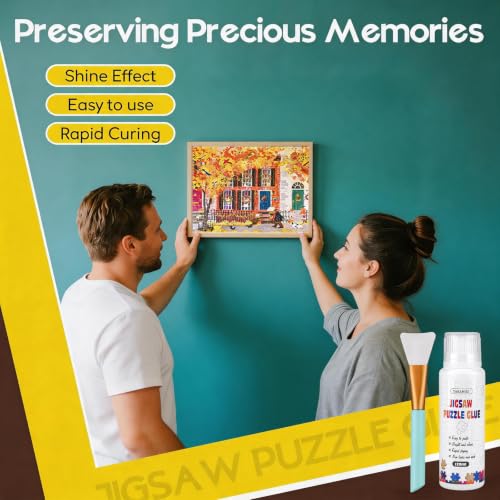 YAKAMOZ Jigsaw Puzzle Glue Clear with Silicone Brush, Sponge Head, 120mL | Clear Drying Formula | Protect Finished Puzzle Artwork | Easy Sponge Head Application