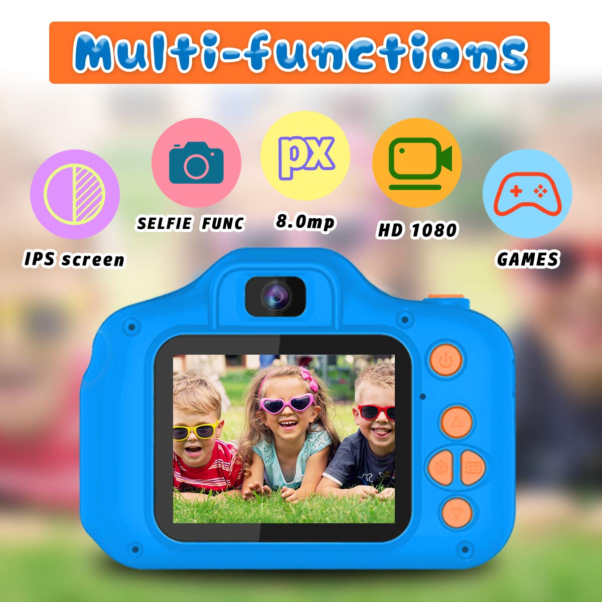 Seckton Upgraded Kids Selfie Camera, HD Digital Video Camera-Navy Blue | Christmas Birthday Gifts for Boys Age 3-9, Toddler Camera with Dual Lens, SD Card, Lanyard, Shockproof, Portable Creative Toy