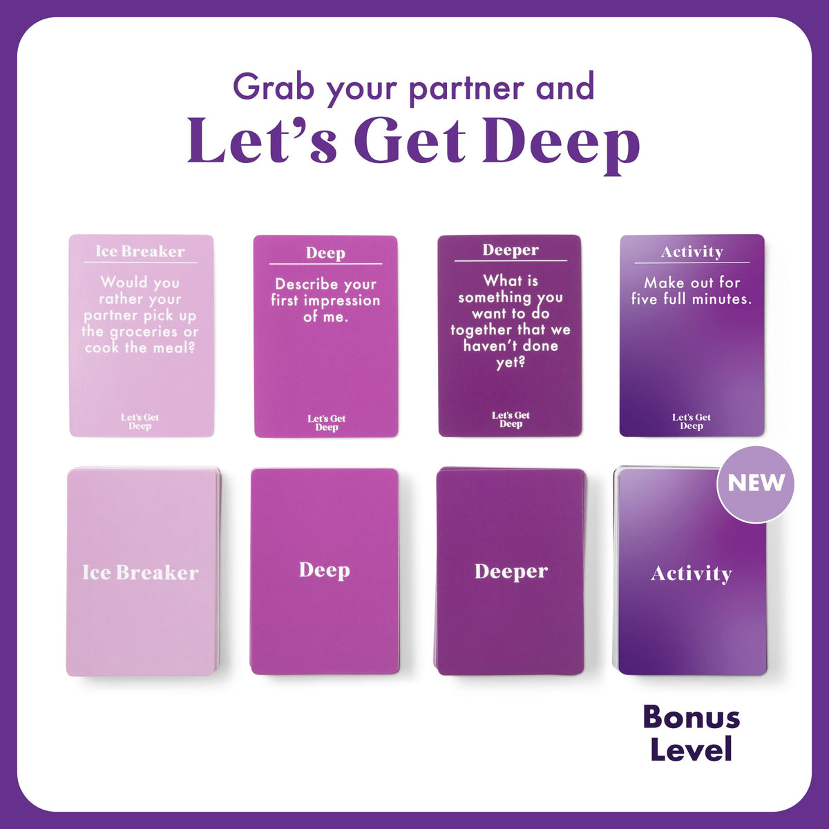 Let's Get Deep, A Question Card Game for Couples by Relatable | Great for Date Night Ideas, Couples Gifts, and Long Distance Relationship Games, Includes 200 Cards