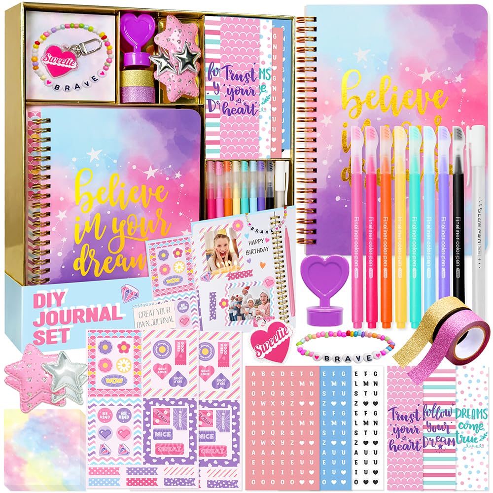Nollh DlY Journal Kit for Girls Scrapbook Gifts for 8-12 Year Old Girl | 200+PCS Teen Tween Girl Gifts Trendy Stuff Stationery Set Art Crafts Kit 8 9 10 11 12 13 14 Year Old Girl Birthday Gift