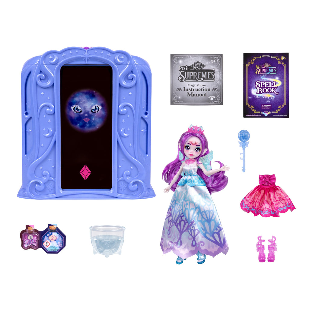 Magic Mixies Pixie Supremes Magic Mirror, Skylar Butterfly Doll | Mix potion to reveal 10.5in posable doll, 50+ lights & sounds, 2 outfits; Amazon Exclusive toy for kids