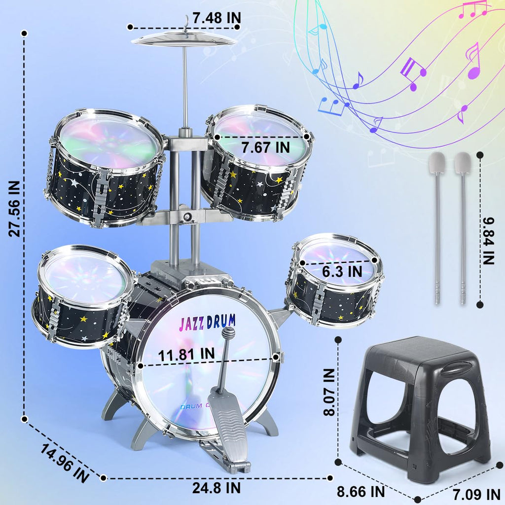 CAPTAIN CHAOWING Kids Drum Set for Toddlers 3-5, Light up Jazz Drum Toy 5-7 | Upgraded Jazz Drum Set for Kids, Musical Instrument Toys & Lights & All Plastic, Beginner Kit for Boys Girls Aged 3-5 4-6 5-7