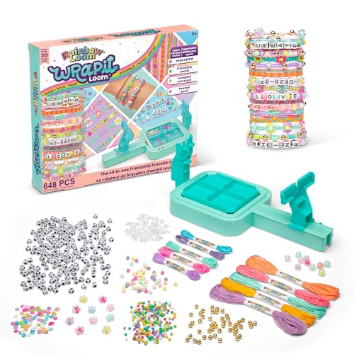 Rainbow Loom Wrap it Loom Bracelet Maker - DIY Friendship Jewelry Kit | Craft 4 styles including macrame and friendship bracelets with 600 alphabet, clay, and flower beads for kids Ages 8+