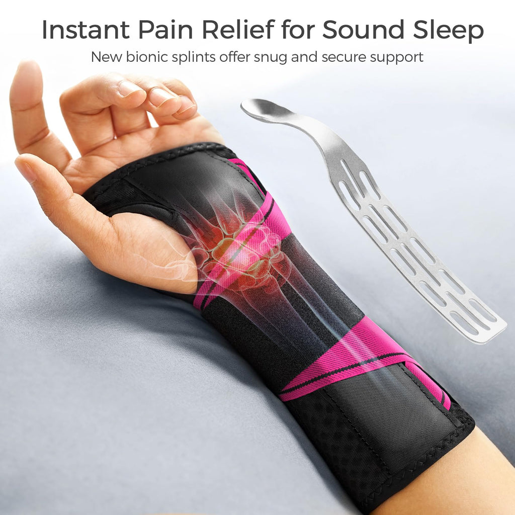 FREETOO Carpal Tunnel Wrist Brace Night Support.Pink,Right Hand,S/M | Wrist Splint,Hand Brace,Tendonitis,Sprain,Arthritis;Sleeping,Work,Type;Breathable,Adjustable;Metal Plate,One-Step Wear