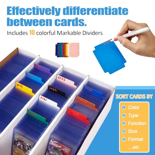 4 Pack Sports Card Boxes 3600 Count Cardboard Card Storage Box White Bulk Card Storage Baseball Card Boxes with 10 Dividers Sports Cards Storage Box for Card Game Baseball Card Storage Boxes
