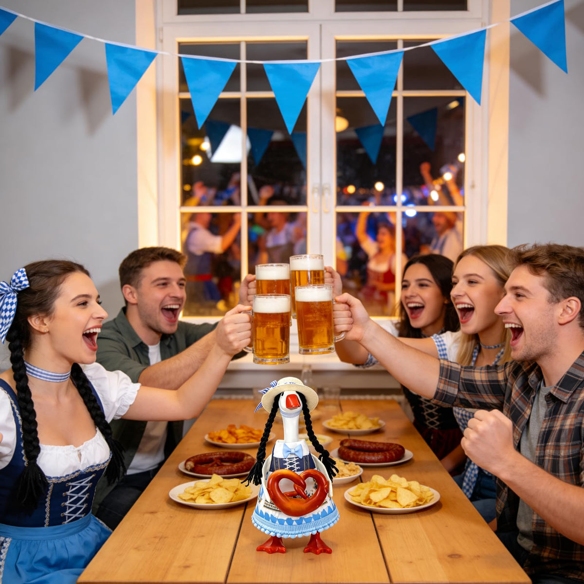 YGEINIT Oktoberfest Desk Goose Outfits 7 Inch | Desk Goose Outfits Felt Costume with Bavarian Pretzels, Oktoberfest Home and Office Decoration for Desktop Goose Statues