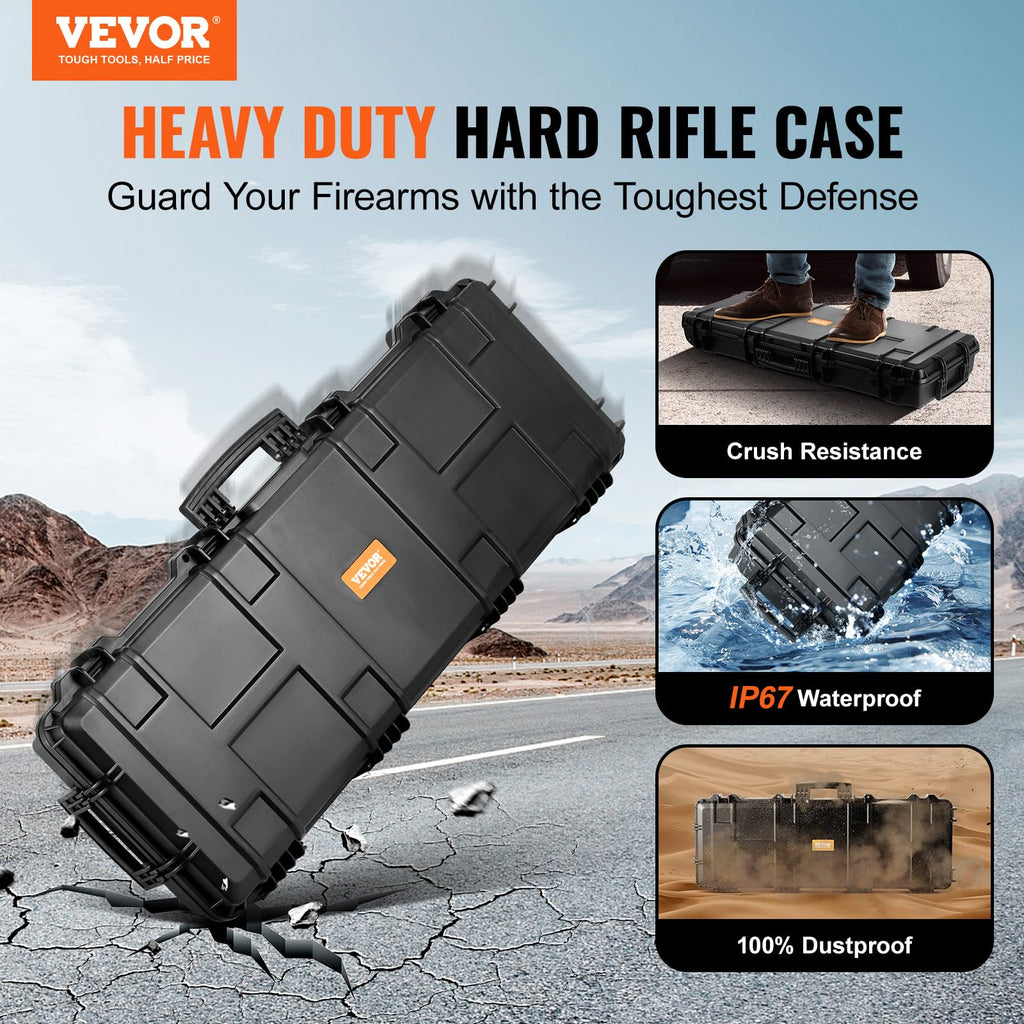 VEVOR Rifle Case, Rifle Hard Case with 4 Layers Fully-protective Foams, Lockable Hard Gun Case with Wheels, IP67 Waterproof & Crushproof, for Rifles or Shotguns