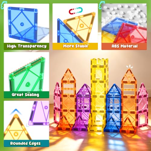 Soyee Magnetic Tiles Toddler Toys Games Sensory Toys for Toddlers 3-4 Magnetic Blocks for Kids Age 3-5 4-8 Outdoor Toddler Activities Preschool Building Learning Toys