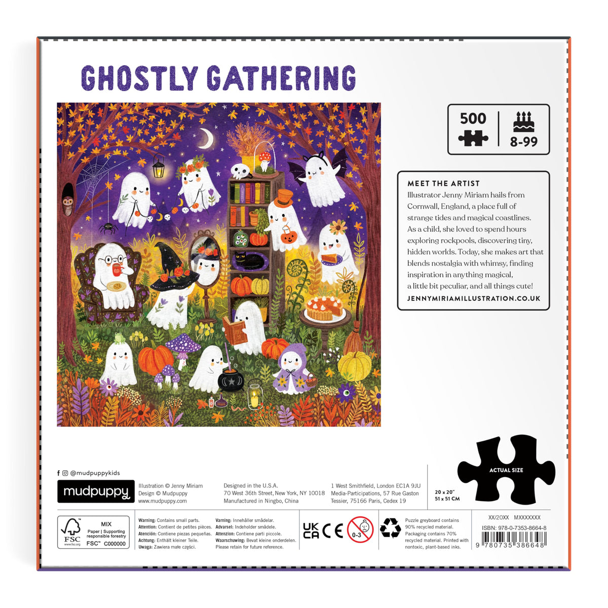 Mudpuppy - Ghostly Gathering 500 Piece Jigsaw Puzzle | Illustrated by Jenny Miriam Hughes, Halloween, For Adults, Family, and Kids, Recycled Paper, No Dust, Finished Size 20" x 20"