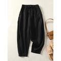 Casual Cotton Cropped Harem Pants with Buckle
