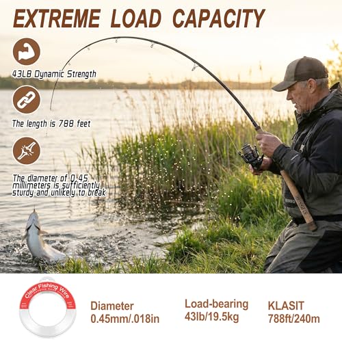 KLASIT Fishing Line 788FT,Invisible Monofilament Fishing Wire | Supports 43 Pounds,Strong Nylon Invisible Thread for Hanging Decorations,Balloon Garland,Crafts,Picture Display