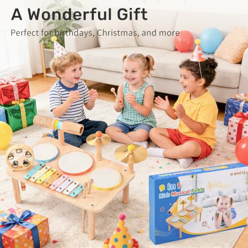 WINGYZ Kids Drum Set, 9-in-1 Montessori Toys | Wooden Musical Instruments for Toddlers, Baby Musical Toys with Drums, Xylophone, Helps Hand-Eye Coordination