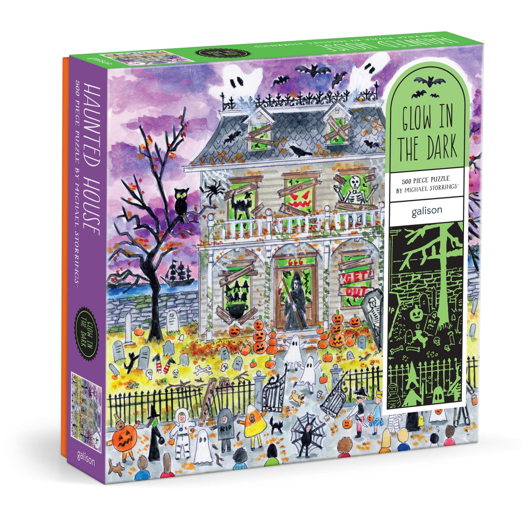 Galison Haunted House – 500 Piece Glow in The Dark Jigsaw Puzzle Featuring Spooky Artwork of A Haunted House