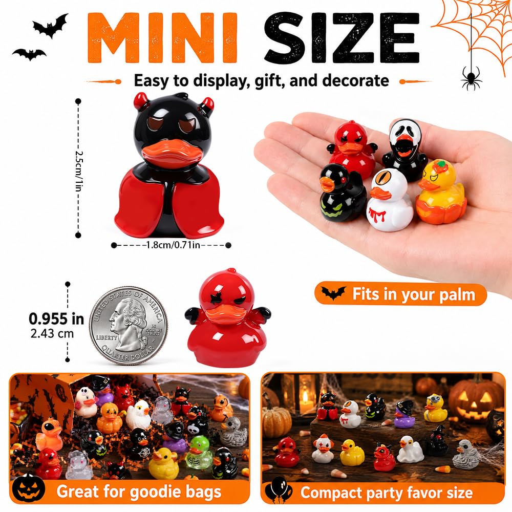 DULEFUN 61Pcs Halloween Mini Resin Duck Figures Halloween Party Favors Gift | Cute Small Little Duckies Statues Bulk Set for Office Desk Tiered Tray Decor Halloween Party Supplies Decoration