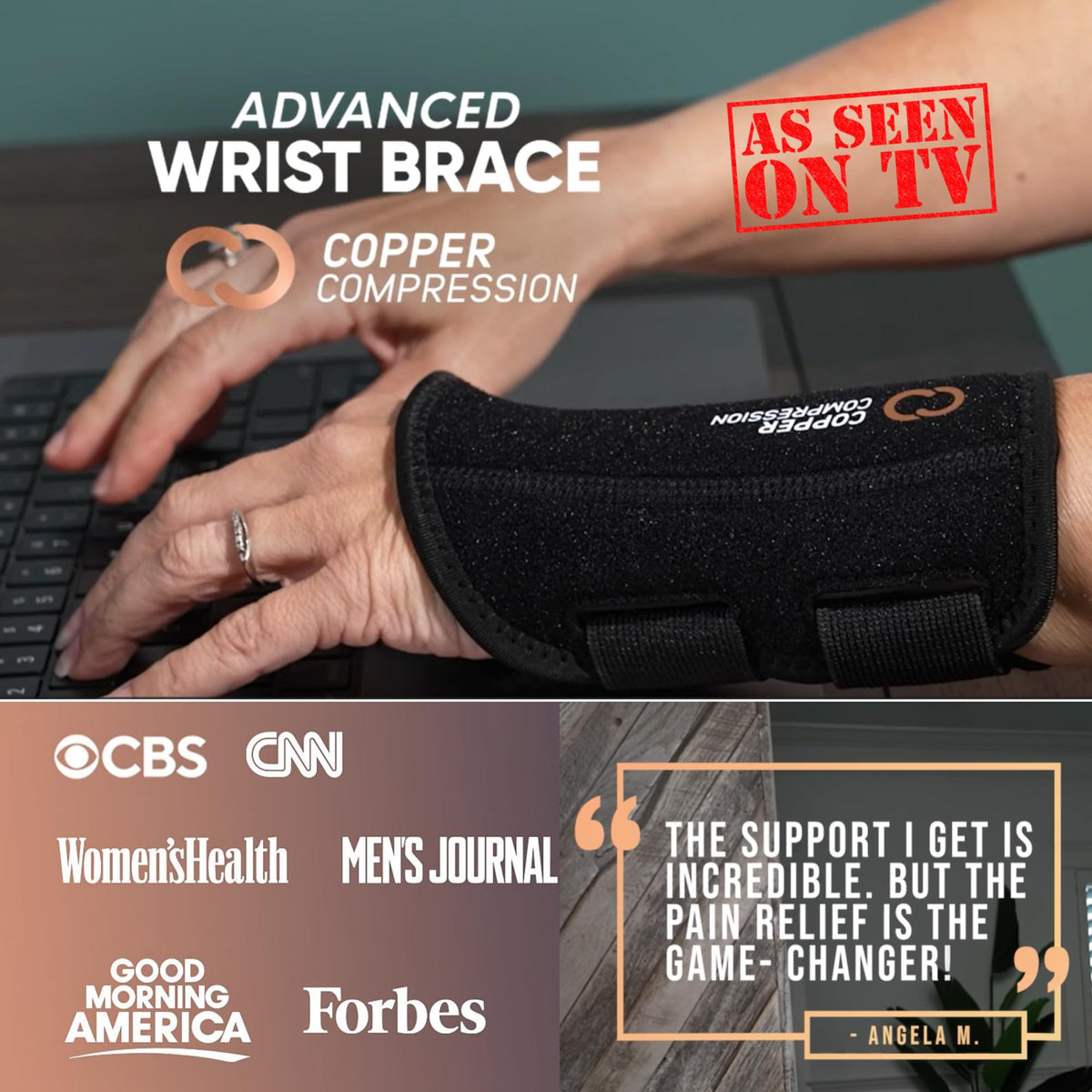 Copper Compression Advanced Wrist Brace - Copper Infused Adjustable Orthopedic Support Splint for Pain, Carpal Tunnel, Arthritis, Tennis Elbow, Tendinitis, RSI, Ganglion Cyst for Men Women Right S/M